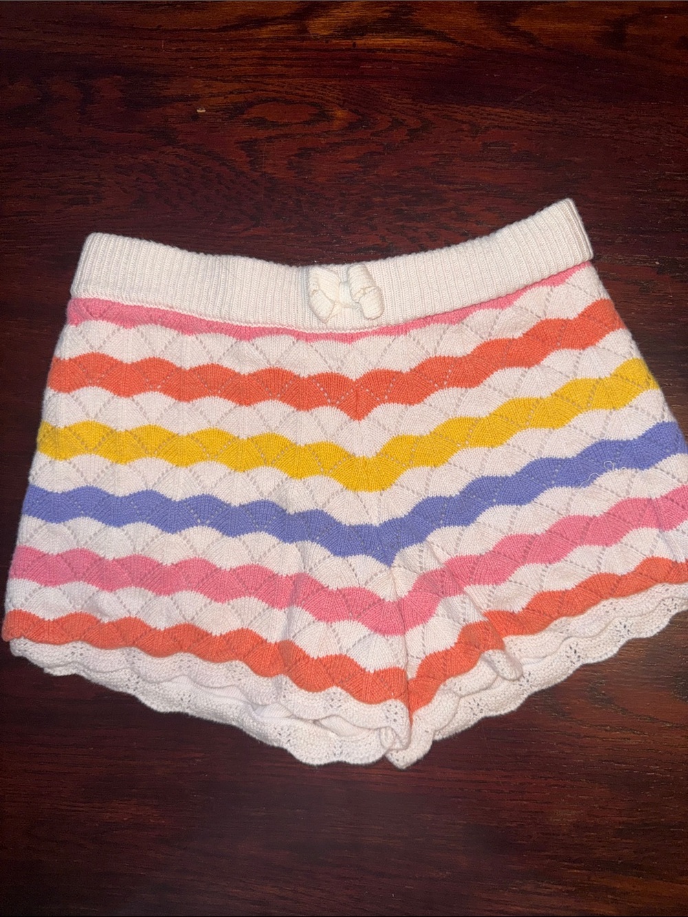 Janie and Jack White Knit Shorts with Pink, Orange, Yellow & Blue Waves